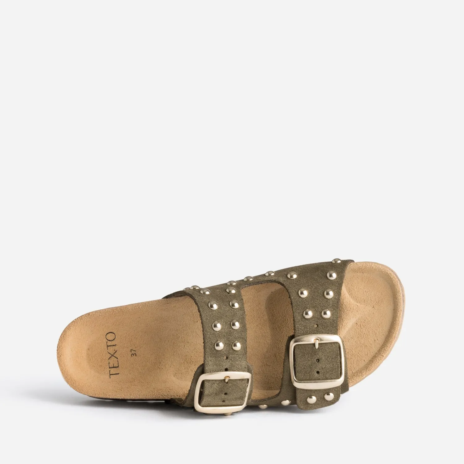 Eram Mules/Tongs|Sandales^Mule TEXTO anatomique en cuir velours éco-conçu à clous KAKI