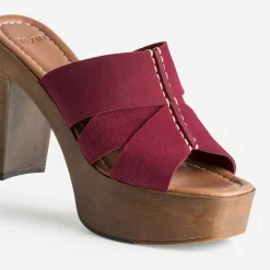 Texto Mules/Tongs|Sandales^Mule bordeaux cuir velours à talon ROUGE
