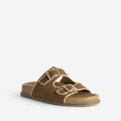 Texto Mules/Tongs|Sandales^Mule cuir velours brodé CAMEL
