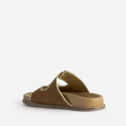 Texto Mules/Tongs|Sandales^Mule cuir velours brodé CAMEL