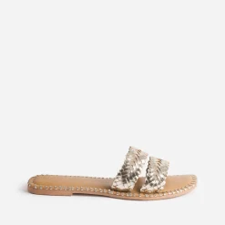 Texto Mules/Tongs|Sandales^Mule dée cuir tressé OR