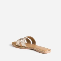 Texto Mules/Tongs|Sandales^Mule dée cuir tressé OR