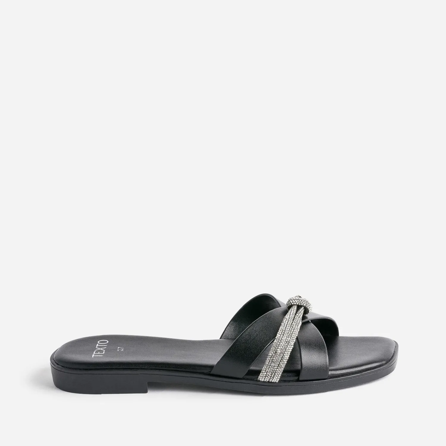 Texto Mules/Tongs|Sandales^Mule e avec bride strassée NOIR