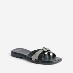 Texto Mules/Tongs|Sandales^Mule e avec bride strassée NOIR