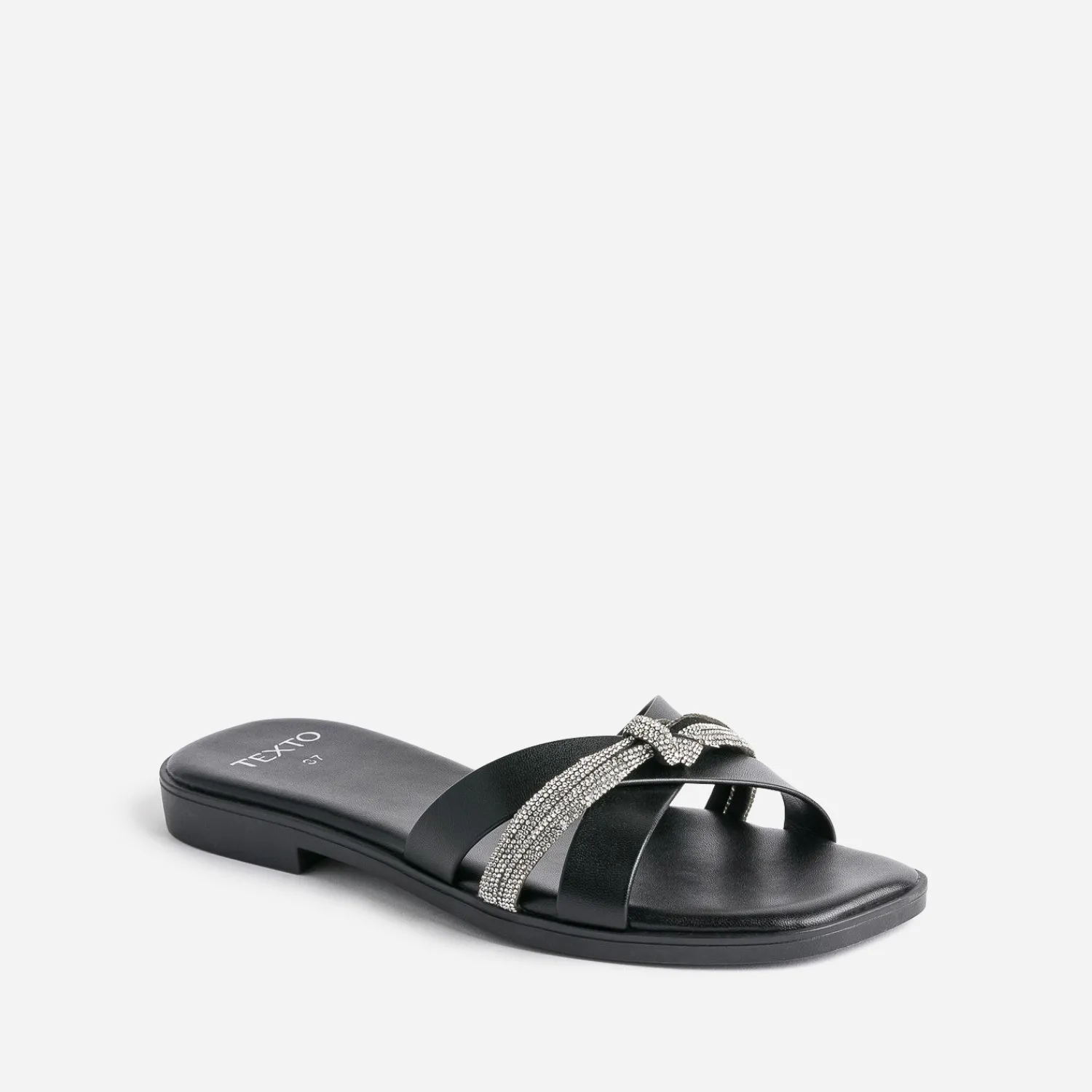 Texto Mules/Tongs|Sandales^Mule e avec bride strassée NOIR
