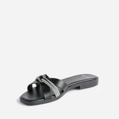 Texto Mules/Tongs|Sandales^Mule e avec bride strassée NOIR