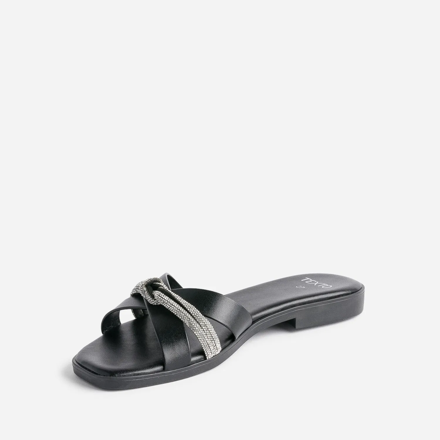 Texto Mules/Tongs|Sandales^Mule e avec bride strassée NOIR