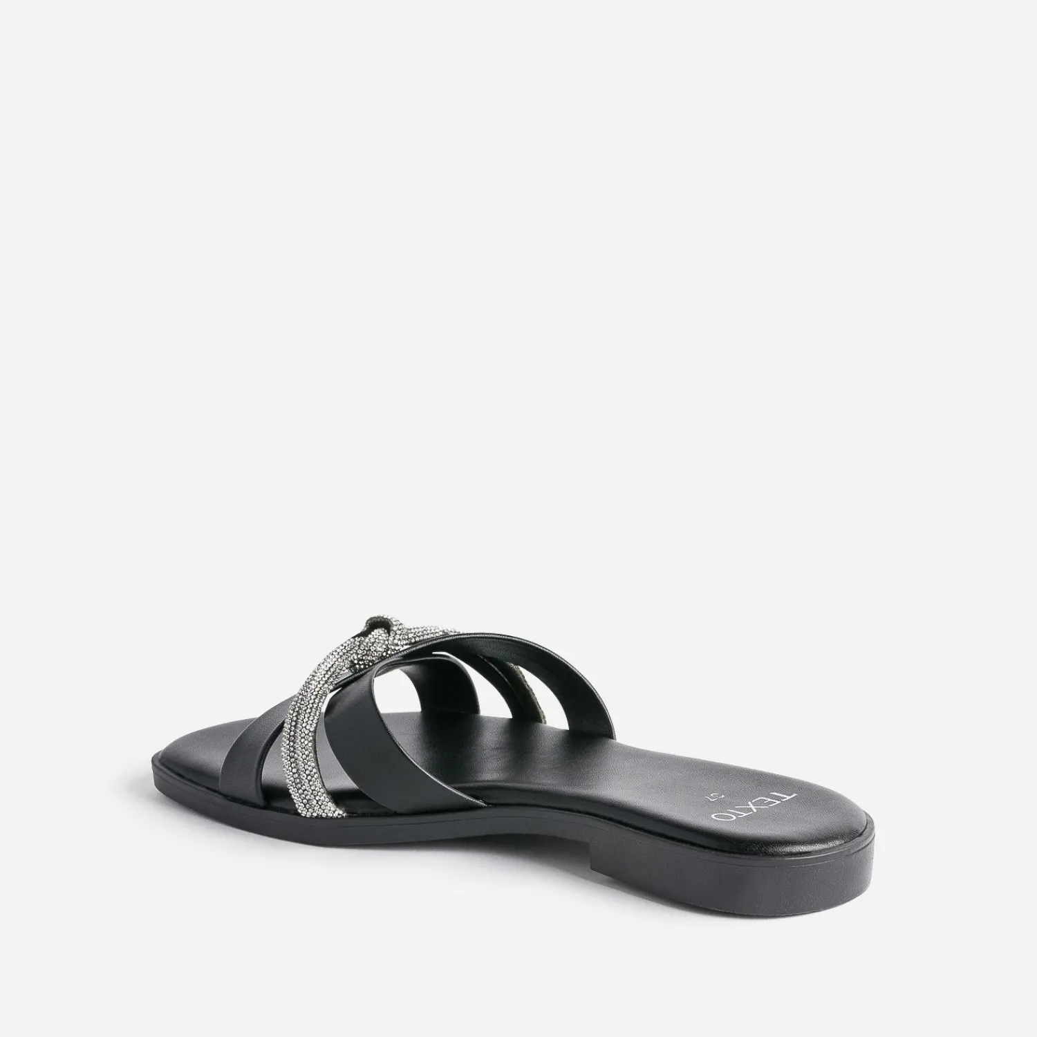 Texto Mules/Tongs|Sandales^Mule e avec bride strassée NOIR