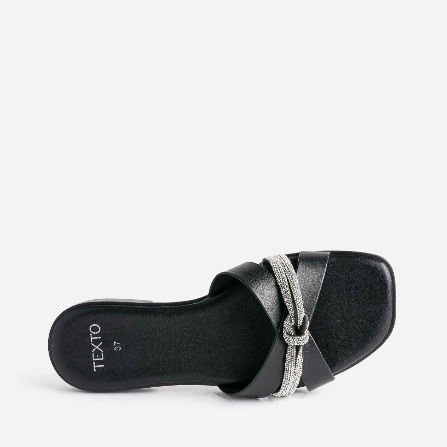 Texto Mules/Tongs|Sandales^Mule e avec bride strassée NOIR