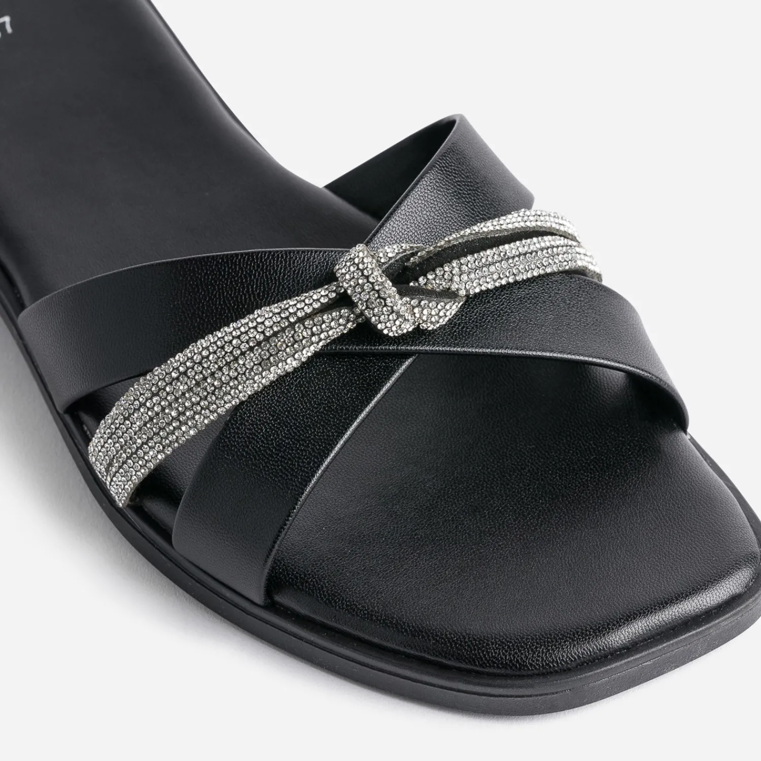 Texto Mules/Tongs|Sandales^Mule e avec bride strassée NOIR