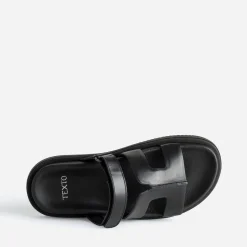 Texto Mules/Tongs|Sandales^Mule e cuir NOIR