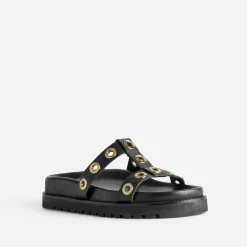 Texto Mules/Tongs|Sandales^Mule e cuir décor oeillets NOIR