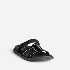 Texto Sandales|Mules/Tongs^Mule e cuir velours décor strass NOIR