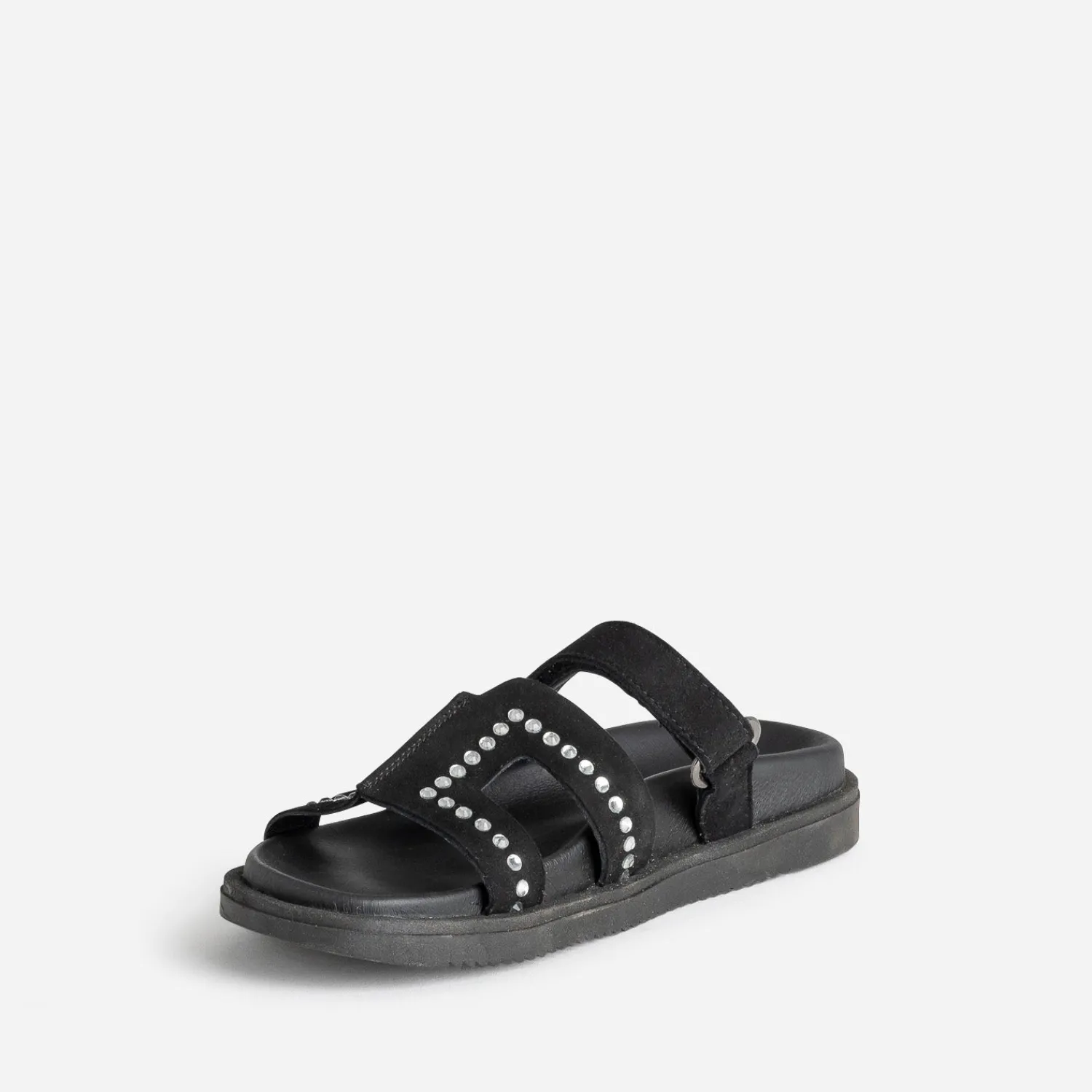 Texto Sandales|Mules/Tongs^Mule e cuir velours décor strass NOIR