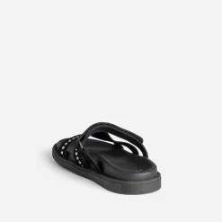 Texto Sandales|Mules/Tongs^Mule e cuir velours décor strass NOIR