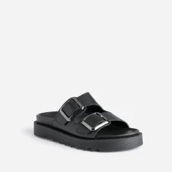Texto Mules/Tongs|Sandales^Mule e en cuir à semelle épaisse NOIR