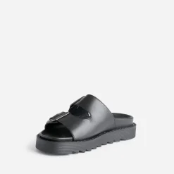 Texto Mules/Tongs|Sandales^Mule e en cuir à semelle épaisse NOIR