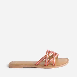 Texto Mules/Tongs|Sandales^Mule orange et parme cuir métallisé METALISE