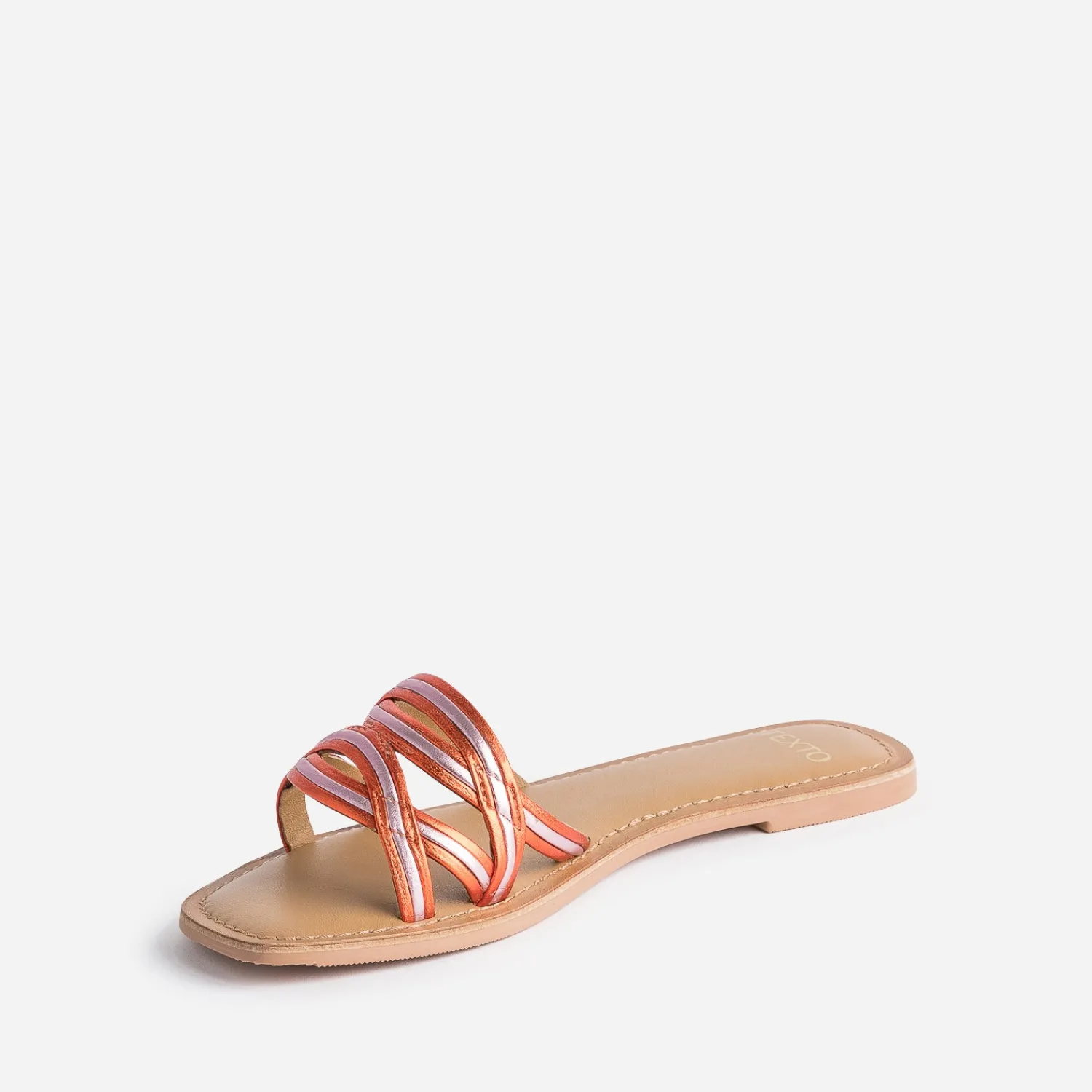 Texto Mules/Tongs|Sandales^Mule orange et parme cuir métallisé METALISE