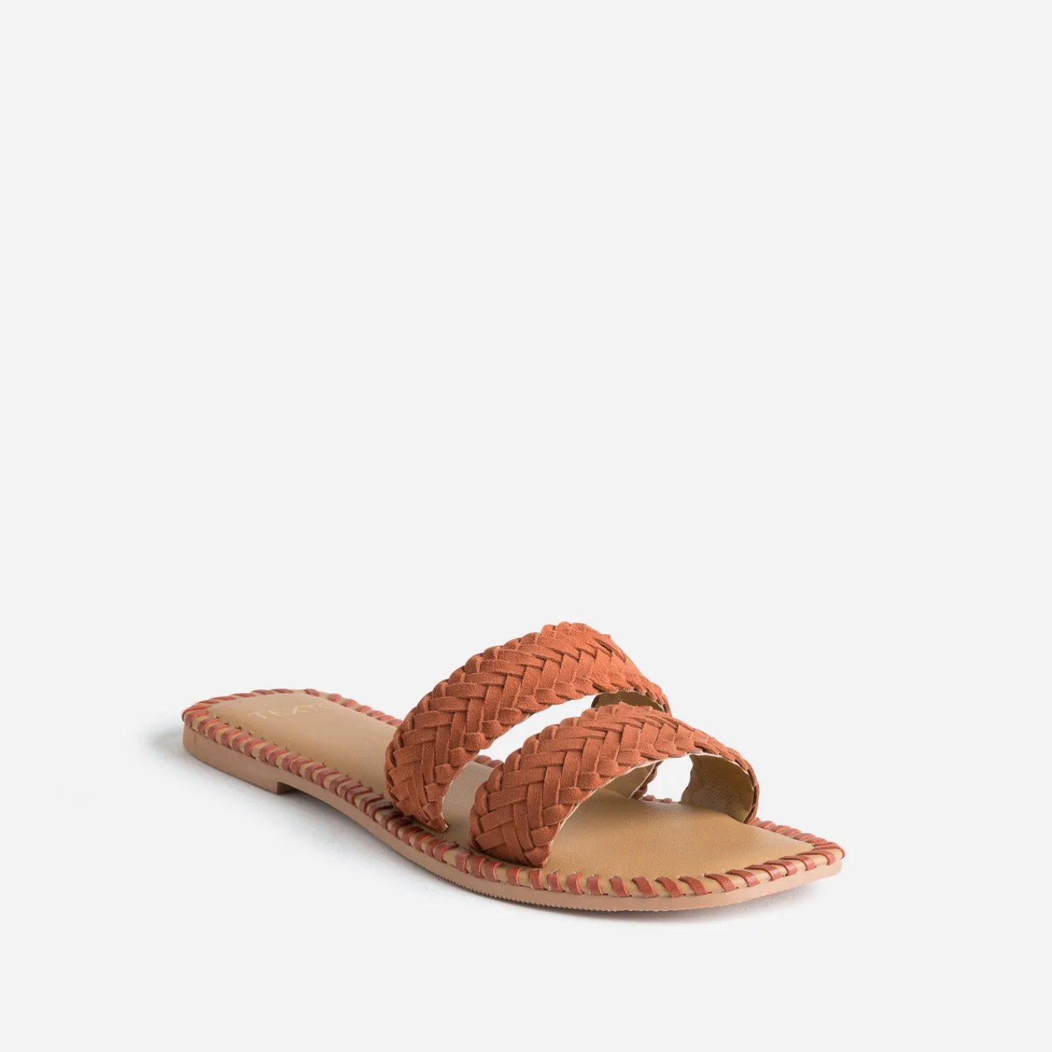 Texto Mules/Tongs|Sandales^Mule terracotta cuir tressé ROUGE