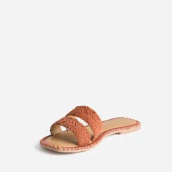 Texto Mules/Tongs|Sandales^Mule terracotta cuir tressé ROUGE