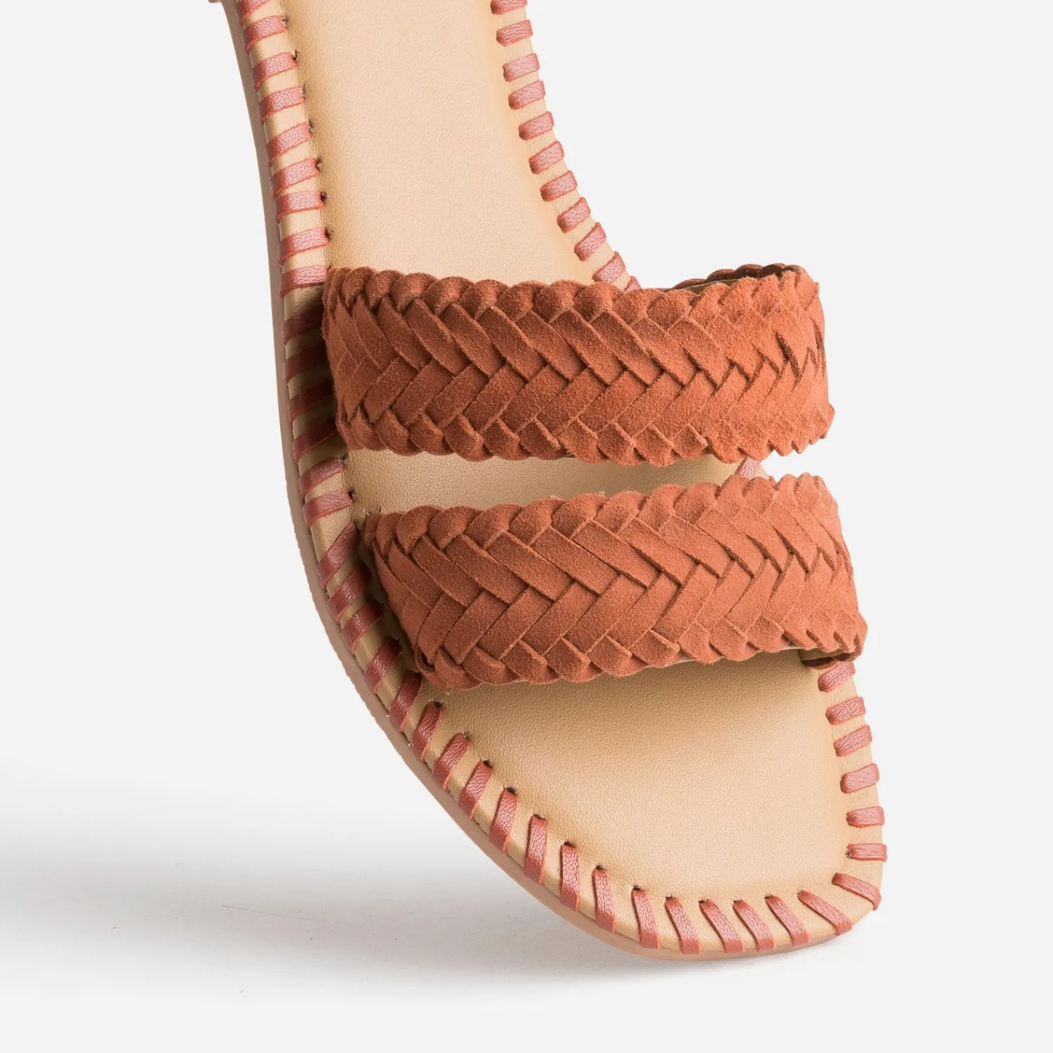 Texto Mules/Tongs|Sandales^Mule terracotta cuir tressé ROUGE