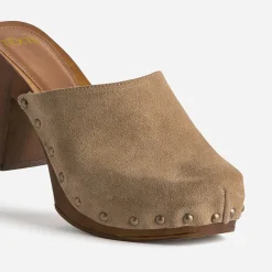 Texto Mules/Tongs|Sandales^Mule-sabot cuir velours BEIGE