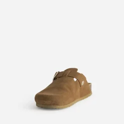Texto Mules/Tongs|Sandales^Mule-sabot cuir velours COGNAC