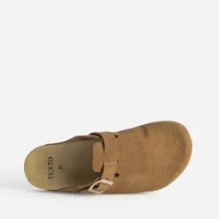 Texto Mules/Tongs|Sandales^Mule-sabot cuir velours COGNAC