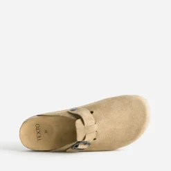 Texto Mules/Tongs|Sandales^Mule-sabot en cuir velours BEIGE