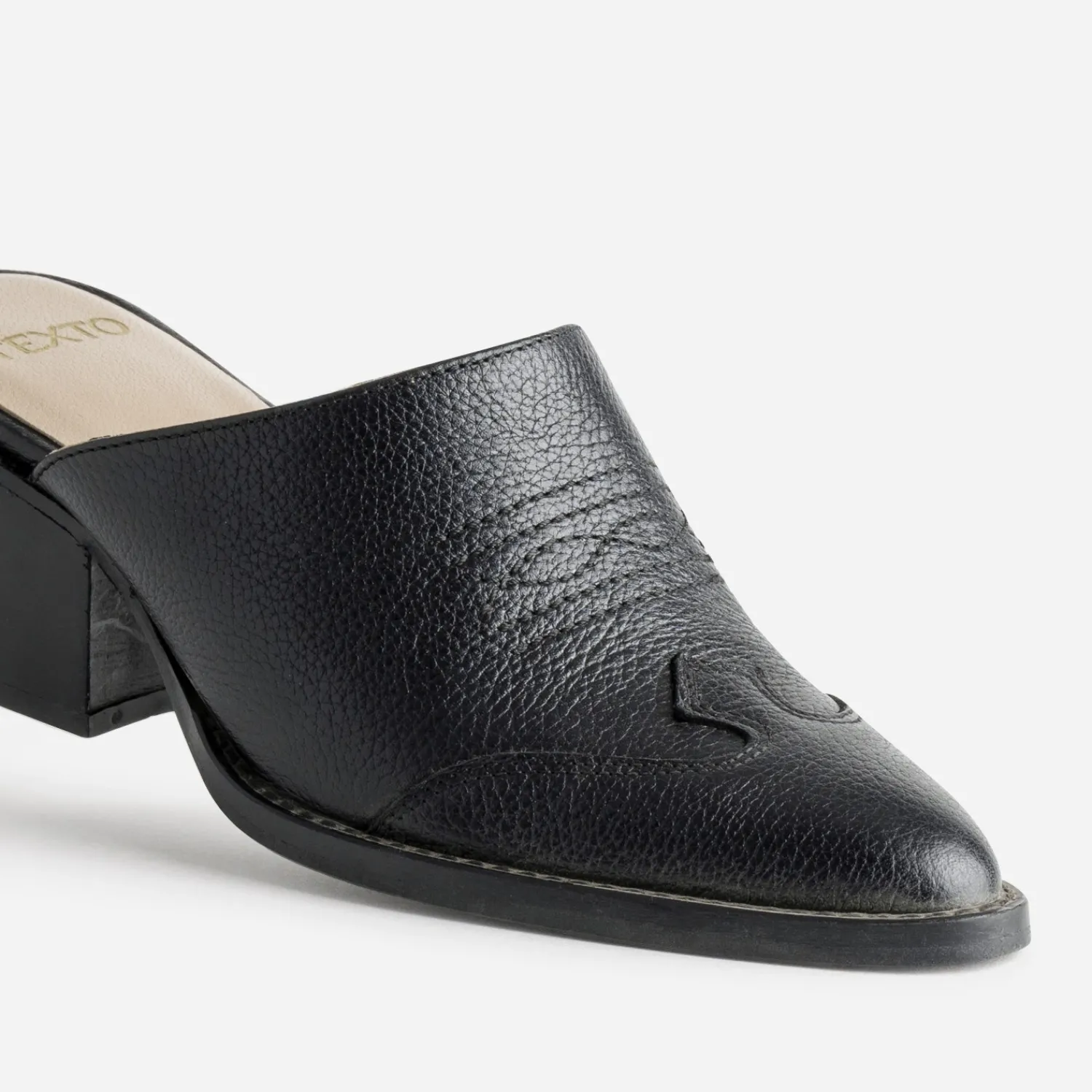 Texto Mules/Tongs|Sandales^Mule-santiag e cuir NOIR