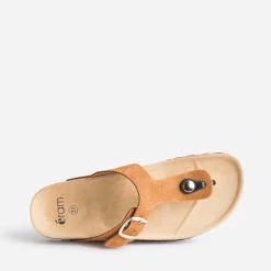 Eram Mules/Tongs^Mule-tong anatomique foncé en cuir velours éco-conçu CAMEL