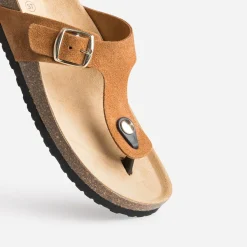 Eram Mules/Tongs^Mule-tong anatomique foncé en cuir velours éco-conçu CAMEL