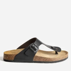 Eram Nu-Pieds/Sandales^Mule-tong anatomique e en cuir NOIR