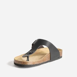 Eram Nu-Pieds/Sandales^Mule-tong anatomique e en cuir NOIR
