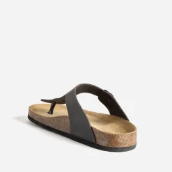 Eram Nu-Pieds/Sandales^Mule-tong anatomique e en cuir NOIR