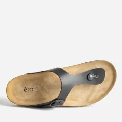 Eram Nu-Pieds/Sandales^Mule-tong anatomique e en cuir NOIR