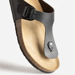 Eram Nu-Pieds/Sandales^Mule-tong anatomique e en cuir NOIR