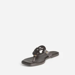 Texto Mules/Tongs^Mule-tong cuir MARRON