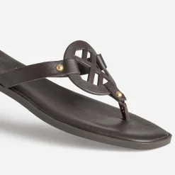Texto Mules/Tongs^Mule-tong cuir MARRON