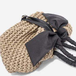 Eram Sacs Cabas^Panier foncé tressé à anses noires BEIGE