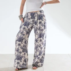 Texto Pantalons & Jeans^Pantalon écru imprimé palmiers BLEU