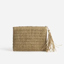 Eram Petite Maroquinerie^Pochette paille papier détails fleurs BEIGE
