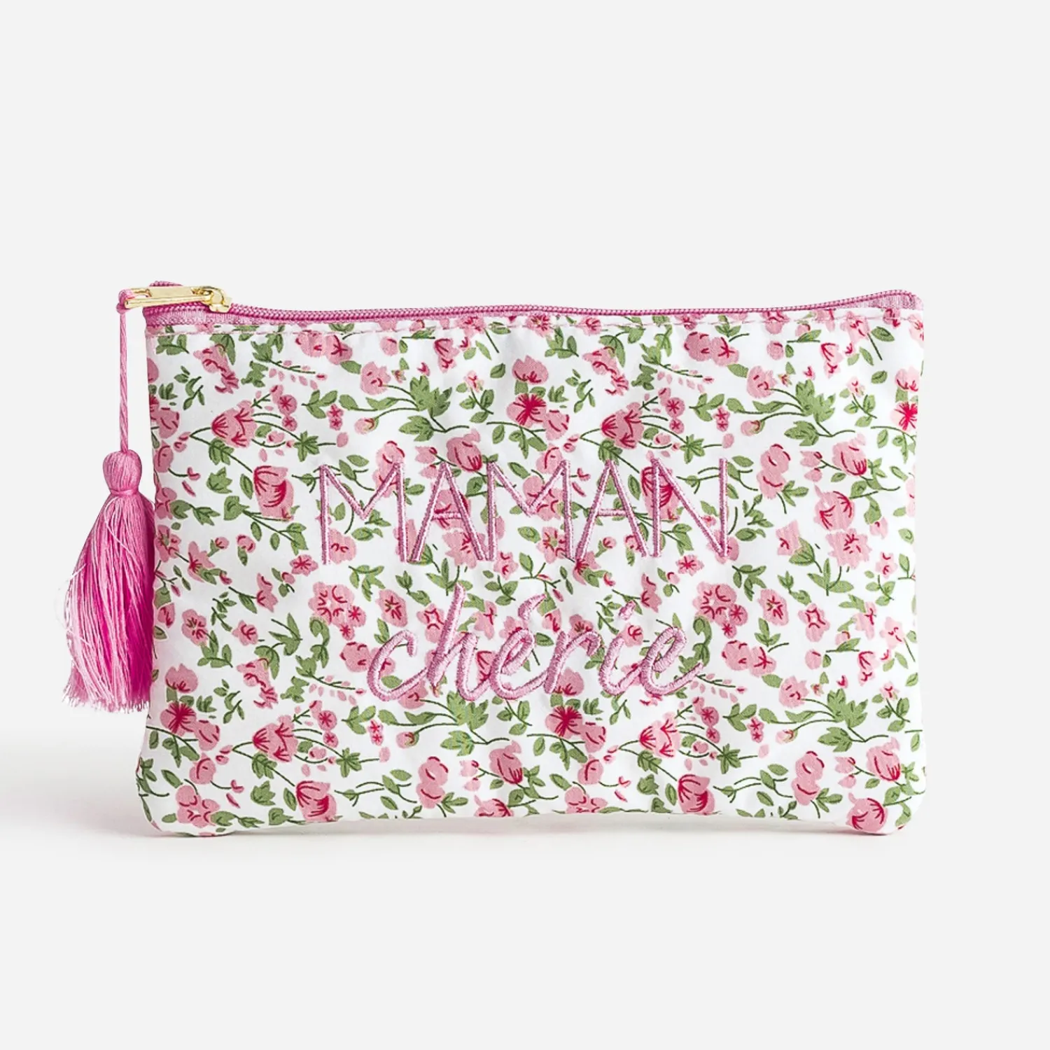 Eram Pochettes|Petite Maroquinerie^Pochette blanche fleurie à message brodé MULTICOLORE