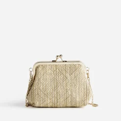 Eram Sacs À Main^Pochette minaudière paille écru brodé OR