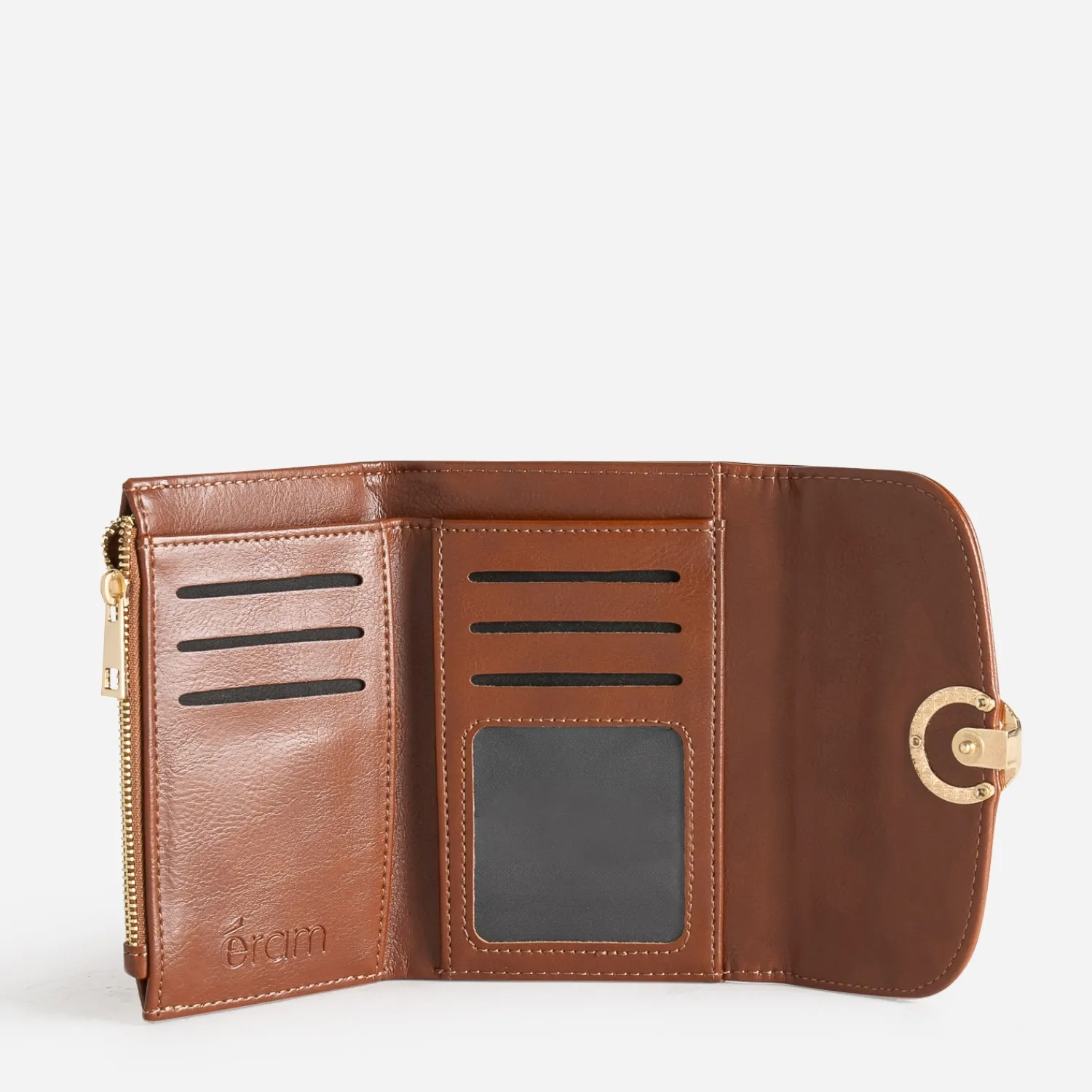 Eram Petite Maroquinerie^Portefeuille détail anneau métal doré COGNAC