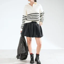 Texto Pulls^Pull marinière écru tricot à col camionneur BLANC