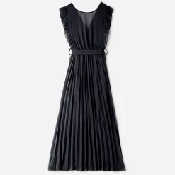 Texto Robes^Robe longue e plissée NOIR
