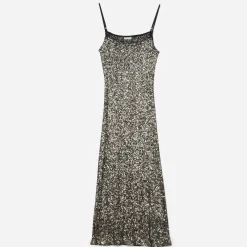 Texto Robes^Robe longue e sequins argentés NOIR