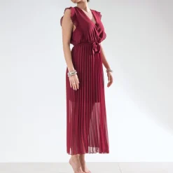 Texto Robes^Robe longue rouge foncé plissée BORDEAUX